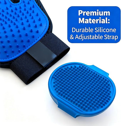 Blrmba Cat & Dog Grooming Gloves – 1 Pair Deshedding Tool with Pet Massage Bath Brush, Gentle Hair Remover & Massage Mittens, Suitable for All Fur Types (Blue)