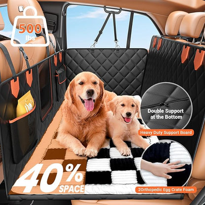 IJVAE Hard Bottom Car Seat Cover for Dog swith Removable Soft Blankets,Scratch-Proof and Anti-Slip Car Dog Hammock for Large Dogs White for Car, SUV