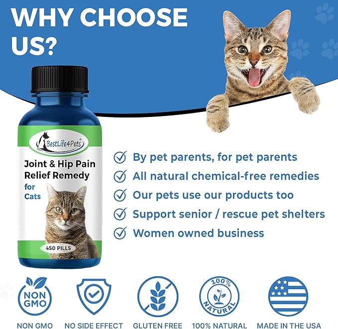Cat Joint Supplement and Mobility Support - Natural Plant-Based Formula Provides Comfort for Aging and Felines with Mobility Challenges, 400 Tiny Tasteless Pills Easy to Give Even Feral or Picky Cats