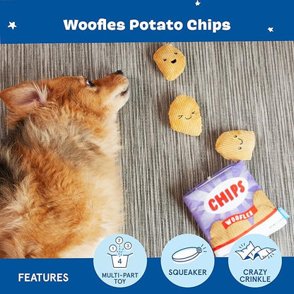 Barkbox Dog Toy 2 in 1 Interactive, Plush Exterior with Squeaker & Crinkle Material, Tearable Dog Toy with Squeaky Spikey Ball Inside, Ideal for Toy Destroyers - Woofles Chips, Small