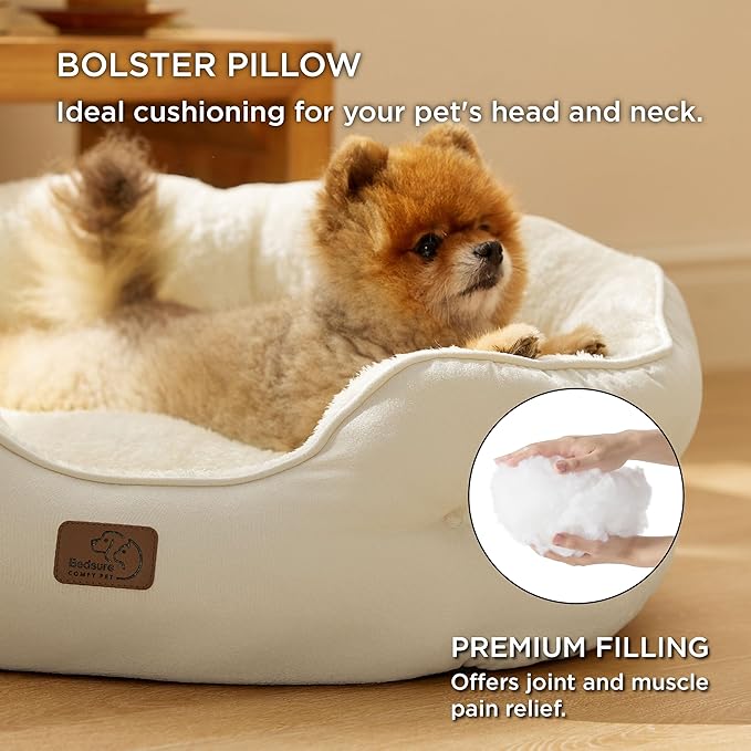 Bedsure Dog Beds for Small Dogs - Round Cat Beds for Indoor Cats, Washable Pet Bed for Puppy and Kitten with Slip-Resistant Bottom, 25 Inches, White