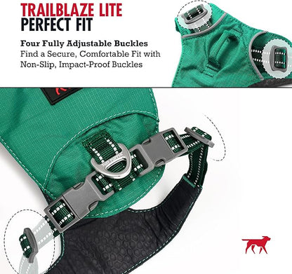 Tuff Pupper All-Day Wear Dog Harness | for Walking, Trail Running, Hiking | Front & Back Leash Clips | Reflective Trim | Easy On/Off Buckles | Lightweight Breathable | No Pull Design (XXS, Teal)