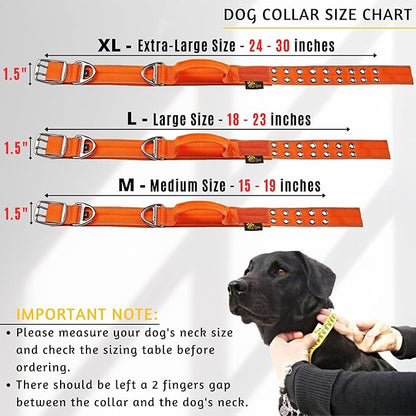 ADITYNA Heavy Duty Dog Collar for Large Dogs - Reflective Orange Collar with Handle for Training, and Walking - Wide, Thick, Tactical, Soft Neoprene Padded