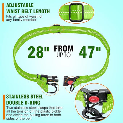Hands Free Dog Leash with Waist Belt – No-Pull Bungee, Dual Padded Handles & Zipper Pouch for Running, Walking & Training – Adjustable Waist Leash for Large & Medium Dogs (Chartreuse)