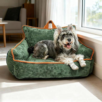 RAFASAFA Small Dog Bed, Washable Pet Bed with Removable Cover, with Sides, Carry Handle & Side Pockets .Plush Chenille Orthopedic Pet Bed Couch for Small Breed Dogs & Cats Calming