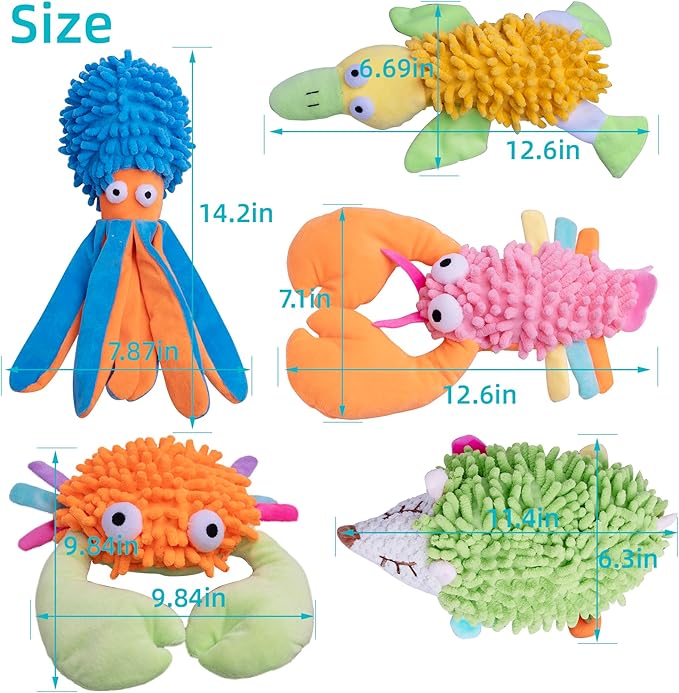 5 Pack Dog Squeaky Toys Bulk Set,Puppy Teething Chew Pet Dog Toy for Small Medium Dogs,Soft Plush Stuffed Crinkle Sound Interactive Fun for Puppy