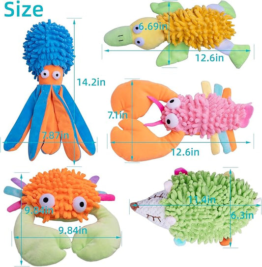 5 Pack Dog Squeaky Toys Bulk Set,Puppy Teething Chew Pet Dog Toy for Small Medium Dogs,Soft Plush Stuffed Crinkle Sound Interactive Fun for Puppy