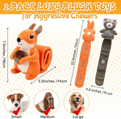 2-Pack Squeaky Dog Toys, Long Crinkle Tail with Treat Dispenser Pockets Plush Interactive Puzzle Toys for IQ Snuffle Foraging Training, Suitable for Small Medium & Large Dogs to Keep Them Busy