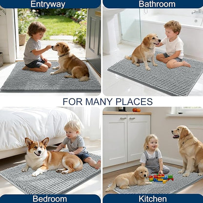 OLANLY Dog Door Mat for Muddy Paws 70x24, Ultra Absorbent Chenille Mud Doormat, Non-Slip Washable and Dirt Trapping Doormat for Indoor Entryway, Quick-Dry Indoor Pet Bed Mats for Dogs, Grey