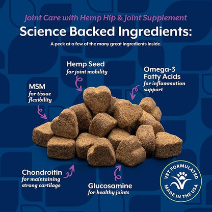 NaturVet Hemp Joint Health, Joint Care Support Supplement for Dogs, Soft Chews, 60ct Made in The USA