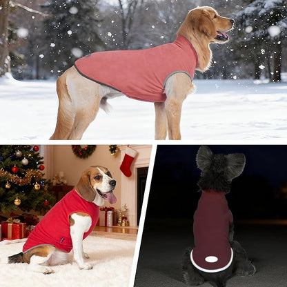 cyeollo 2 Pack Small Fleece Dog Sweater Stretchy Pullover Soft Dog Jacket with Reflective Stripe Female & Male Sweatshirt Pet Clothes Coats for Small Dogs, Red & Fuschia L