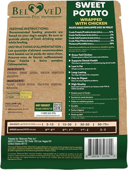 Beloved Pets Sweet Potato Dog Treats & Healthy Chicken Chews 10.6 Oz - Puppy Snacks & Soft Bones for Large, Medium & Small Breeds - Natural Dog Food & Grain-Free, Rawhide-Free Training Jerky Wraps