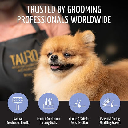Tauro Pro Line Dog Brush for Shedding - Labradoodle, Goldendoodle or Poodle Long or Medium Hair - Slicker Brush for Dogs & Cat Grooming, Flexible Cushion & Non-Slip Grip (Size M - Purple)