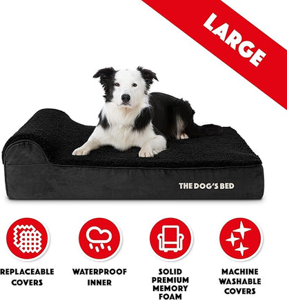 The Dog’s Bed Orthopedic Headrest Dog Bed Large Black Plush, Memory Foam, Pain Relief for Arthritis, Hip & Elbow Dysplasia, Post Surgery, Lameness, Waterproof Washable Cover, Veterinary Approved