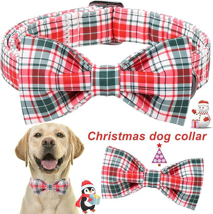 ARING PET Christmas Dog Collar with Bow, Cute Xmas Red Green Plaid Bowtie Pet Collars for Puppy Small Medium Large Girl Boy Dogs-S