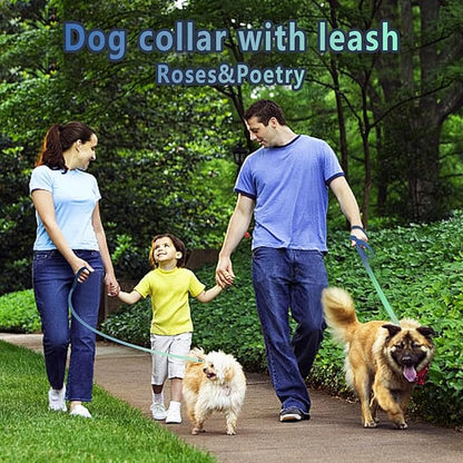 Roses&Poetry Bluegreen Large Dog Collar and Leash Set, Puppy Reflective Leashes with Collars, Adjustable Durable Matching Collar Leash for Large Dogs Girl (Bluegreen-L)