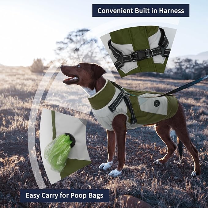 IECOii Dog Coats for Small Dogs Winter Harness Zip Up - Green,XSmall - Warm Fleece Lined Small Dog Winter Coat with D Ring,Waterproof Puppy Coats Dogs Snow Jackets Snowsuit Chihuahua Papillon Maltese