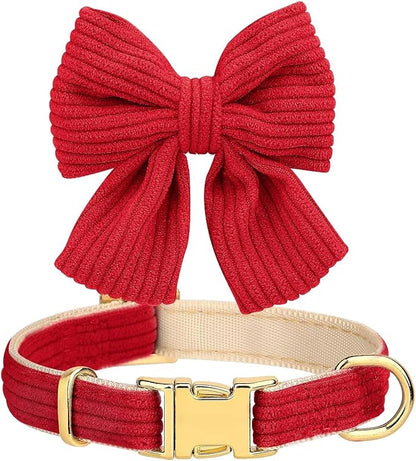 Didog Cute Small Dog Harness Collar and Leash Set with Bowtie, Breathable Soft Mesh Padded Puppy Harness, Christmas Dog Harness for for Parties, Holiday Gatherings & Gifts, Red, S