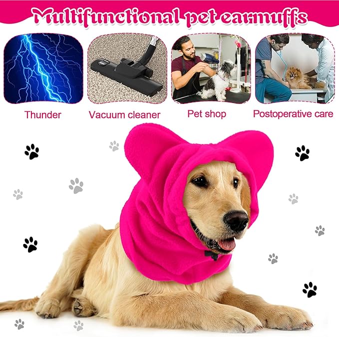 Clysee Winter Dog Hats Quiet Ears for Dogs Ear Muffs Pet Neck Warmer Scarf Hoodie Noise Protection Cover Beanie Head Wrap Costume for Pet Dog Cats(Rose Red,S)