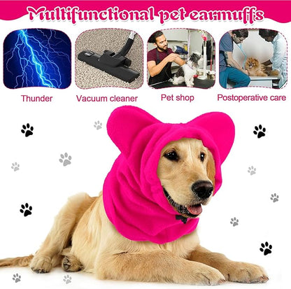 Clysee Winter Dog Hats Quiet Ears for Dogs Ear Muffs Pet Neck Warmer Scarf Hoodie Noise Protection Cover Beanie Head Wrap Costume for Pet Dog Cats(Rose Red,M)