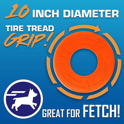 Nerf Dog Atomic Flyer Outdoor Dog Toy, 10 Inch Flying Disc Dog Fetch Toy, Rubber Dog Toy for Medium Dogs and Large Dogs, Orange