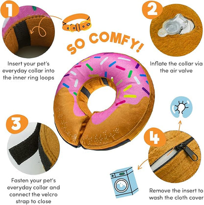 BENCMATE Inflatable Dog Cone Collar Alternative, Soft Dog Cone for Small Medium Large Dogs and Cats, Neck Recovery ECollar Donut Collar After Surgery (Large, Donut-Strawberry)