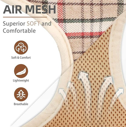 PUPTECK Soft Mesh Dog Harness and Leash Set Pet Puppy Cat Comfort Padded Vest No Pull Harnesses, Khaki, L