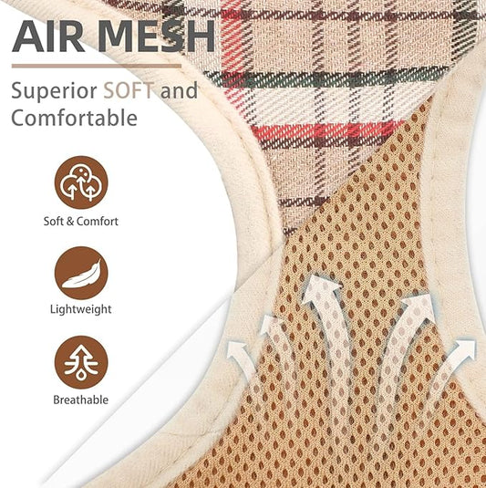 PUPTECK Soft Mesh Dog Harness and Leash Set Pet Puppy Cat Comfort Padded Vest No Pull Harnesses, Khaki, L