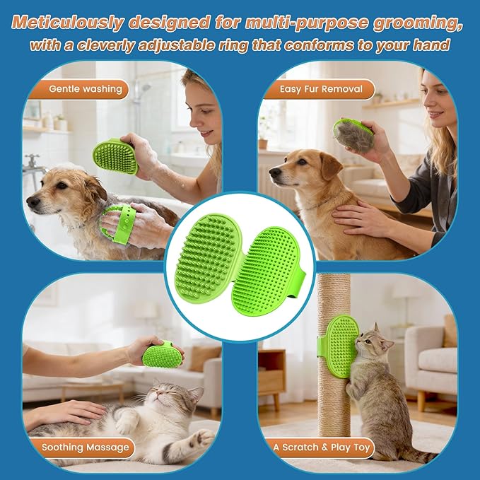 7-Piece Pet Grooming Kit with Storage Bag | Portable Bathing Set for Dogs & Cats | Includes Silicone Gloves, Deshedding Brushes & Finger Toothbrushes | All-in-One Pet Care (Sage Green)