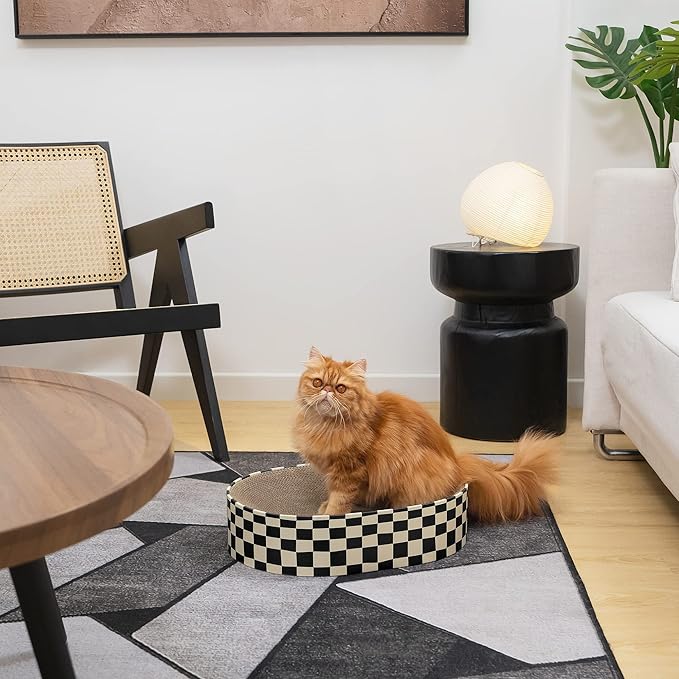 Conlun Cat Scratcher Bed,2 in 1 Oval Cat Scratching Board for Indoor,Scratch Pad Corrugated Cardboard Lounge Bowl Nest Couch Sofas for Kitty Play&Rest,Holiday Birthday Gift with Kittens Toy Fish