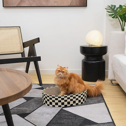 Conlun Cat Scratcher Bed,2 in 1 Oval Cat Scratching Board for Indoor,Scratch Pad Corrugated Cardboard Lounge Bowl Nest Couch Sofas for Kitty Play&Rest,Holiday Birthday Gift with Kittens Toy Fish