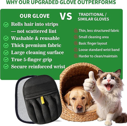 Pet Hair Remover Glove for Dogs & Cats, Electrostatic Fabric Hair Removal Mitt for Sofa, Couch, Bedding, Carpet & Car Interior, Reusable Furniture & Upholstery Cleaning Tool