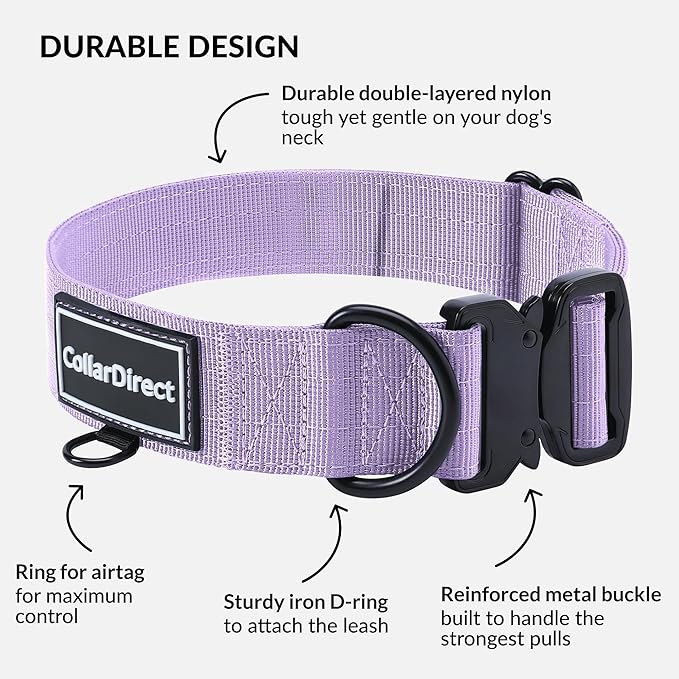 Heavy Duty Dog Collar for Large or Medium Dogs, Adjustable Strong Dog Collar for Active Dogs, Double-Layered Nylon (Lilac, 15-23)