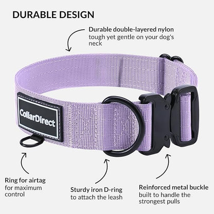 Heavy Duty Dog Collar for Large or Medium Dogs, Adjustable Strong Dog Collar for Active Dogs, Double-Layered Nylon (Lilac, 15-23)