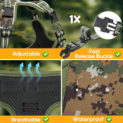 Timos Dog Harness Small Sized,No Pull Dog Harness Adjustable Metal Rings 3 Buckles,Reflective No Choke with Easy Control Handle for Small Dogs,Military Green S