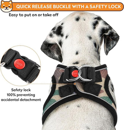 Dog Harness with Leash Set, No-Pull Step-in Reflective Pet Harness with 1 Leash Clips, Adjustable Soft Padded Easy Walk Dog Vest for Small Medium Large Dogs, Cats(Camouflage, XXXSmall)