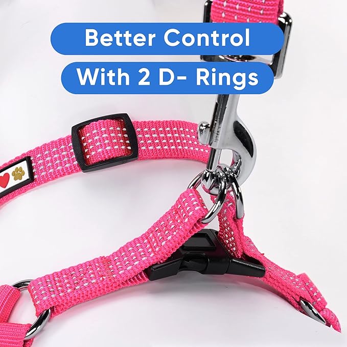Pawtitas Reflective Step-in Dog Harness – Adjustable No-Pull Vest for Puppies to Seniors, Safe & Comfortable, L Pink