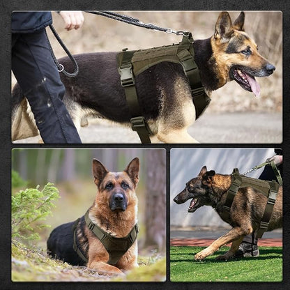 Tactical Dog Harness for Large Dogs, Adjustable No Pull Service Dog Vest Suitable for Training, Walking and Traveling, Easy Control Pet Harness, Army Green, XL