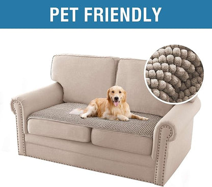 H.VERSAILTEX Plush Chenille Couch Cover for 3 Cushion Couch Anti Slip Washable Sofa Slipcovers Soft and Durable Furniture Protector for Dogs Cats Kids (27.5" x 59", Taupe)