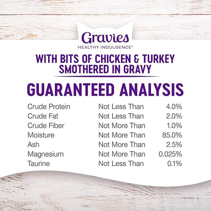Wellness Healthly Indulgence Gravy Adult Wet Cat Food, Natural, Protein-Rich, Grain Free, 3 Ounce Pouch, 24 Pack, (Chicken & Turkey)