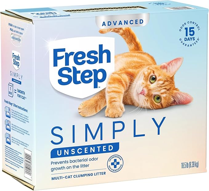 Fresh Step Advanced Simply Unscented Clumping Litter, Fresh Step Unscented Cat Litter Fights Odor on Contact, 37 lbs. (2 x 18.5 lb. Box)