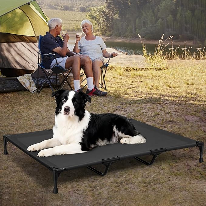 Love&go Elevated Dog Bed with Metal Frame, Cooling Raised Pet Cot for Dog and Cat (XL - Black, XLarge- 44x34x5.5 inch)