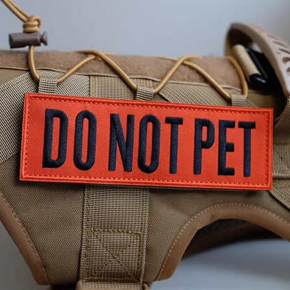 FITZNORA Embroidered Do Not Pet Patches, 2 Pack Clear Sign with Hook and Loop Pieces, Easy to Read Tabs for Dog Vest Harness Collar, 6 x 2 inches