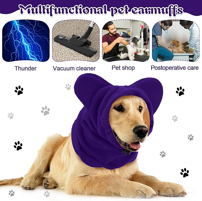 Clysee Winter Dog Hats Quiet Ears for Dogs Ear Muffs Pet Neck Warmer Scarf Hoodie Noise Protection Cover Beanie Head Wrap Costume for Pet Dog Cats(Purple,M)