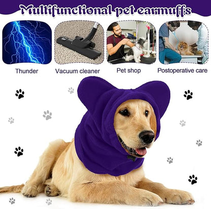 Clysee Winter Dog Hats Quiet Ears for Dogs Ear Muffs Pet Neck Warmer Scarf Hoodie Noise Protection Cover Beanie Head Wrap Costume for Pet Dog Cats(Purple,M)
