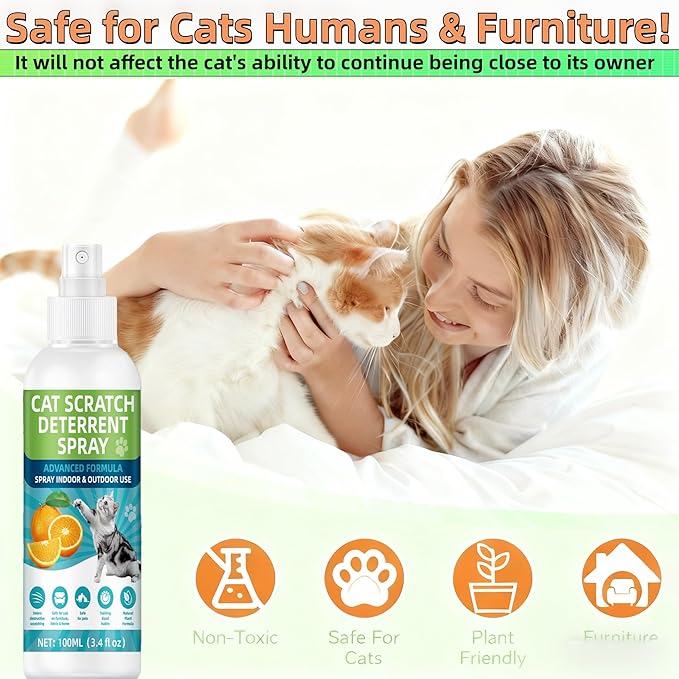 KODASNY Cat Deterrent Spray, Natural Non-Toxic Cat Repellent Spray, Indoor & Outdoor Pet Training Cat Anti-Scratch Spray for Furniture, Carpet, Sofas, Curtain Protection, No Trace Formula (200 ML)