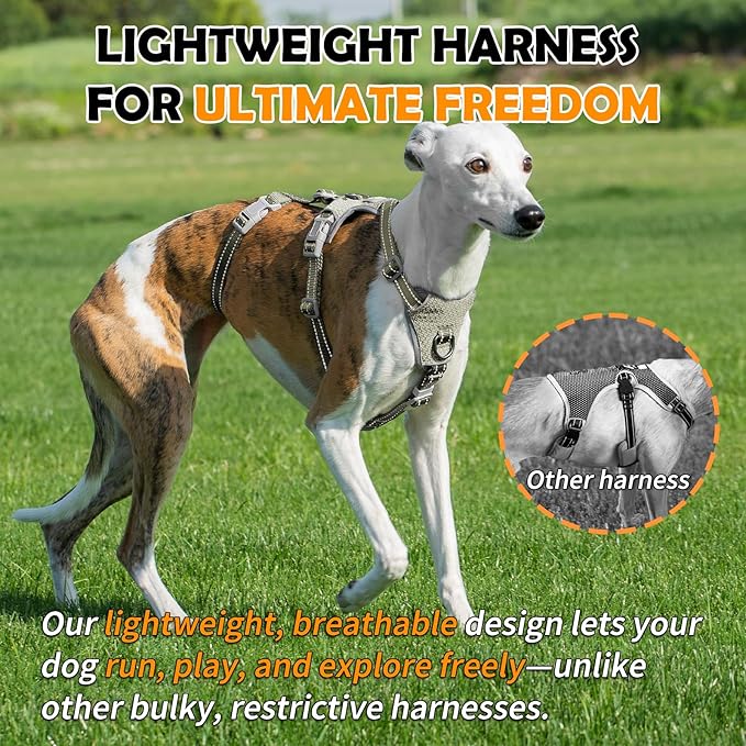 Huntboo Escape Proof Dog Harness – No Pull, No Slip, Fully Reflective, Adjustable 7-Point Design for Small, Medium, and Large Dogs – Lightweight for Outdoor Training & Hiking (Army Green, M)