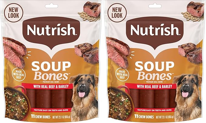 Nutrish Soup Bones Premium Dog Chews with Real Beef and Barley, 11 Chews, Packaging May Vary (Rachael Ray) (Pack of 2)