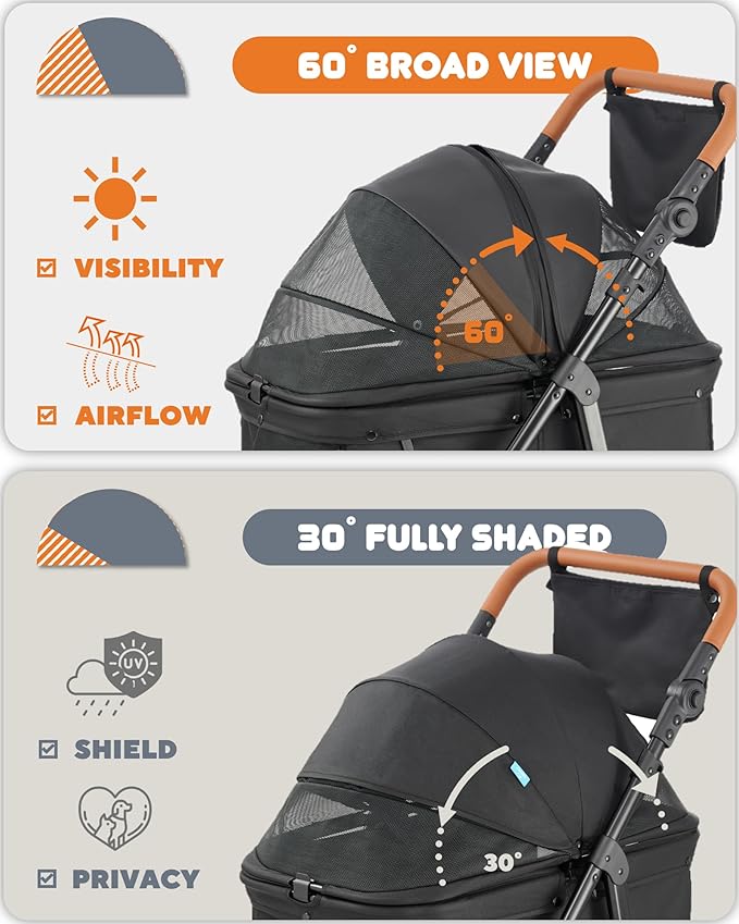 Zoosky Medium Dog Stroller for Large Dogs, pet Stroller for Medium Dogs Up to 66lbs, All-Terrain with Adjustable Handle & Canopy, Sun Shades, Storage Organizer, Waterproof Oxford Fiber