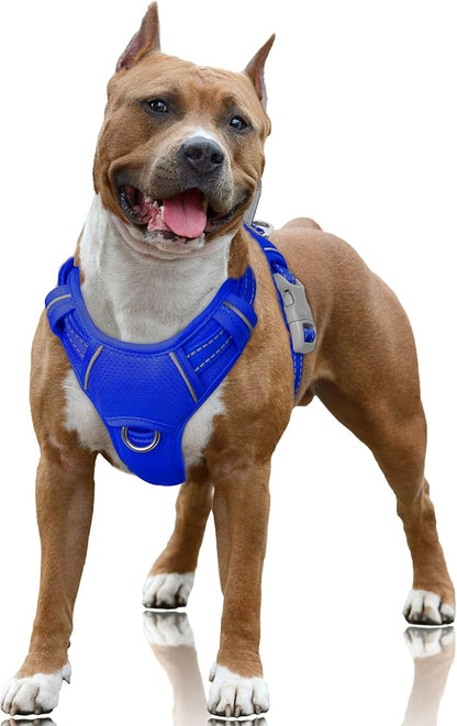 BARKBAY No Pull Dog Harness Large Reflective Dog Harness with Front Clip and Easy Control Handle for Walking Training Running with ID tag Pocket(Sapphire Blue,L)